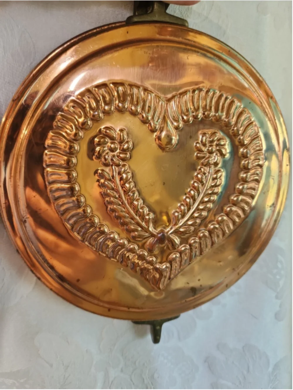 Copper & Brass Heart Wheat Flower Key Holder Wall Hanging Cottage Farm Vtg